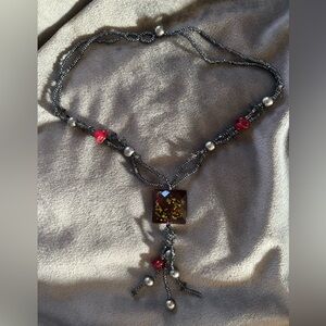 Unique Beaded Necklace with Red and Silver Accents